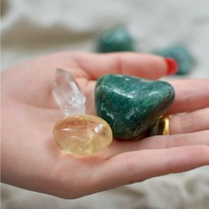 Love & Abundance Bundle, Golden Calcite, Green Fuchsite, Clear Quartz Crystal
